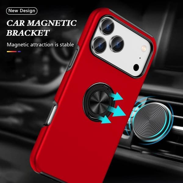 iPhone 17 Pro-deksel med magnetisk ringholder og TPU, usynlig design rød Röd