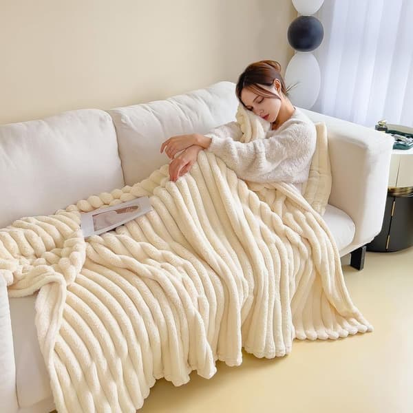 Koselig teppe, varmt og luftig sengeteppe/sofateppe til mor, kone og kjæreste, 200 x 230 cm, beige