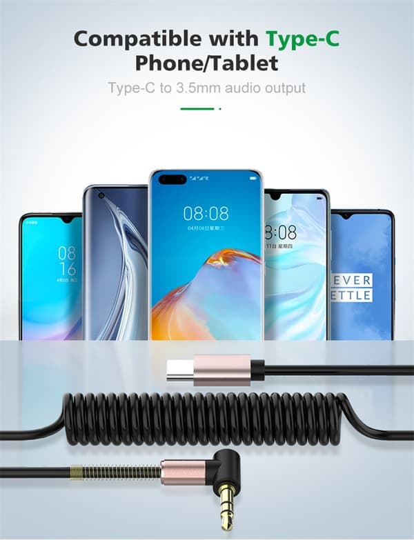 1m Töbjar 3.5mm AUX USB-C-äänikaapeli kuulokekaapeli Type-C musta