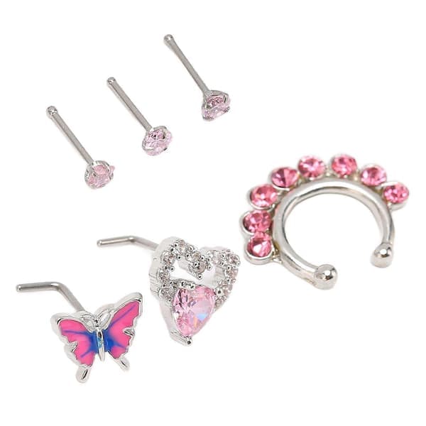 6 stk. næsepiercingsmykker i rustfrit stål, allergivenlige, glitrende, genanvendelige, trendy næseringe og -studs (YMMR)