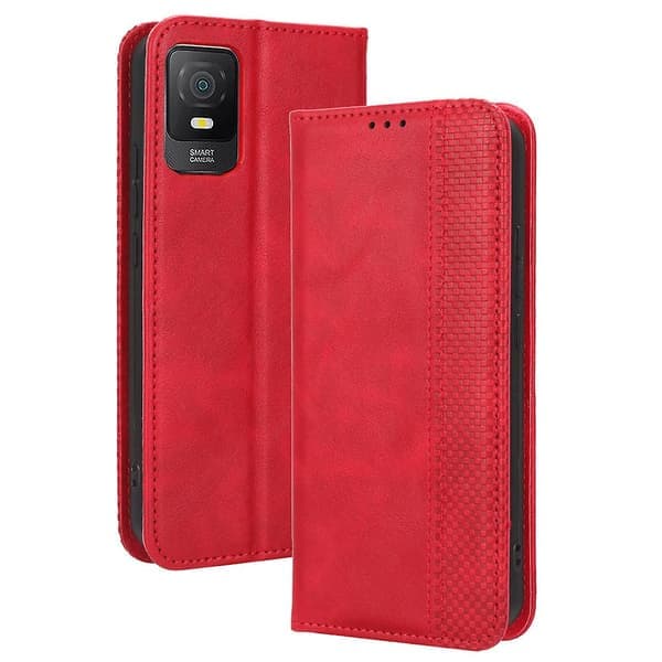 För Tcl 403 Retrofodral Magnetiskt PU-läderstativfodral Röd Red