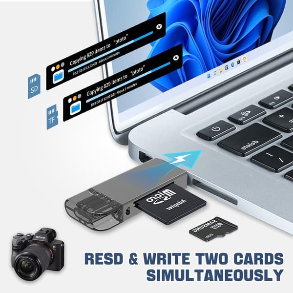 USB3.0 +USB C til SD-kortleser iPhone Svart - SD-kortleser 3.0 USB C-kortleser 3.0 USB C card reader