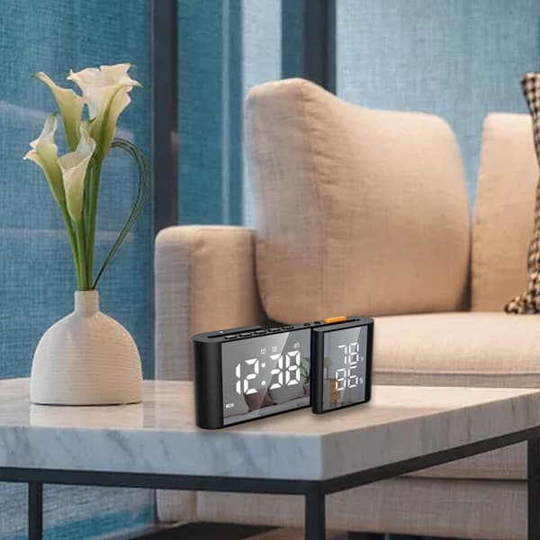 LED Dimmer Vekkerklokke FM-radio Sleep Timer Temp Snooze USB-lading