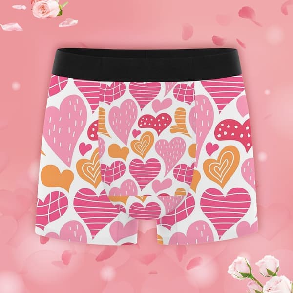 Boxershorts med hjertemønster til mænd, behageligt strækbart undertøj, perfekt til fester og gaver M M