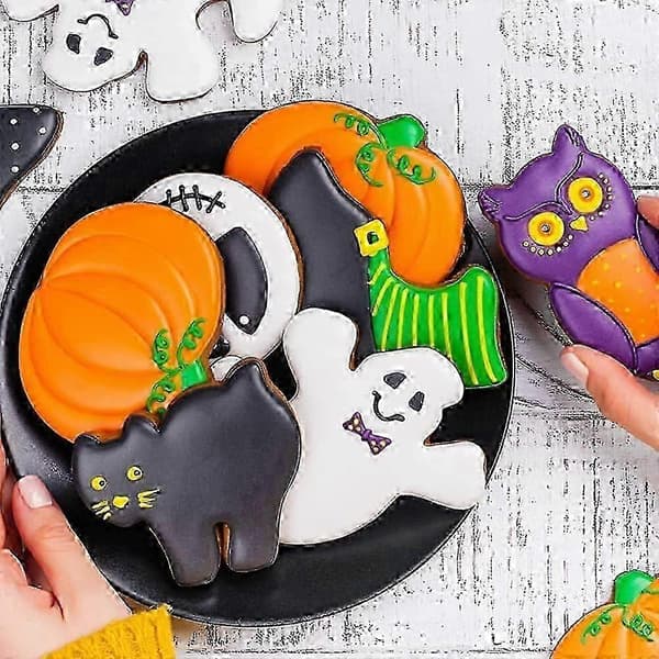 5 stk. Halloween-udstikkersæt i rustfrit stål græskar, spøgelse, heksehat, flagermus, katteforme