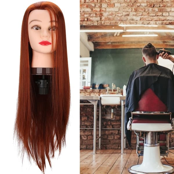 Parykk Hår Mannekenghode Hårstyling Fletter Trening Øvelseshode Modell Rødbrun
