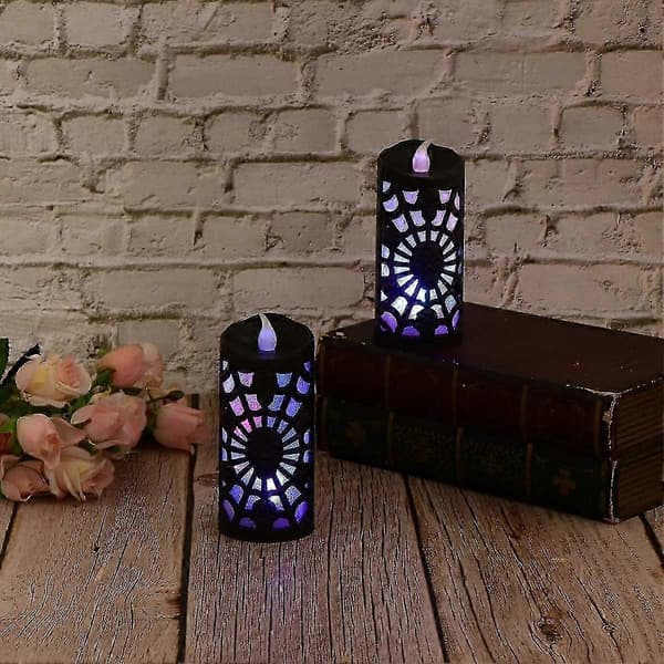 Halloween stearinlys lampe Led Prop Lys Spindelvæv Lampe Ornamenter (sort) (2 stk)