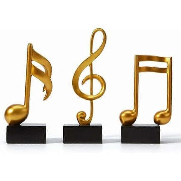 3 stk. dekorative figurer, musiknoder, skulpturstatue, moderne musikkunst til juleklaver, fødselsdagsgave, harpiks, guld