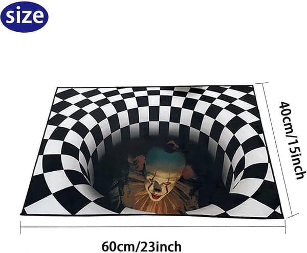Gulvmåtte, gummimåtter til gulv, gulvmåtter til hjemmet, gummigulvmåtter, 3D visuel optisk gulvmåtte sort hvid ternet runde tæpper optisk illusionstæppe