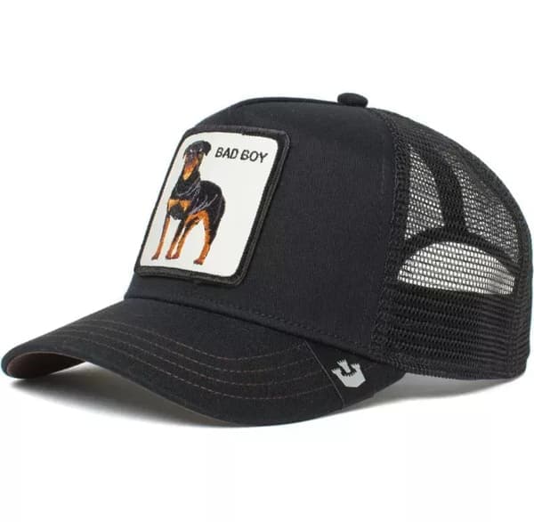 Brodert nettinghette med dyremønster - Snapback - Svart hund