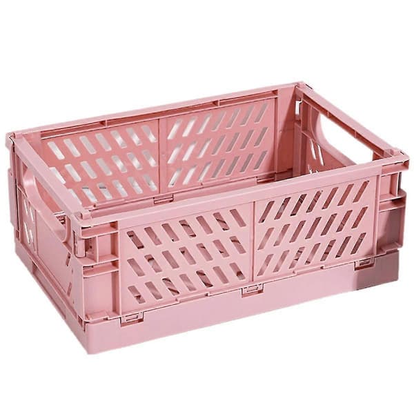 Sammenleggbar oppbevaringsboks i plast, kosmetikkbeholder, rosa