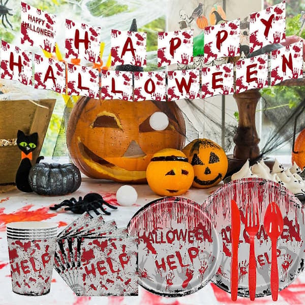 Festpynt Halloween Festservice Sæt Engangs Horror Festdug Halloween Tema Fest