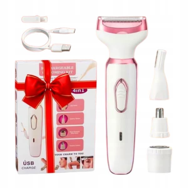 Dame 4-i-1 elektrisk shaver til ansigt, krop, bikini og øjenbryn USB