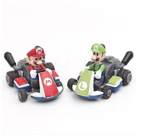 8 stk Mario Kart Pull Back Bil, Luigi, Toad, Bowser, Prinsesse Figur Leketøy for Barn