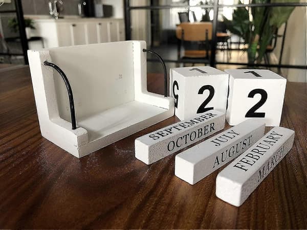 Träblockskalender Vintage Eviga Block Med Månadsdatumvisning