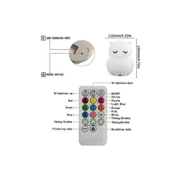 LED Natlys, 9 Farver USB Opladning Induktionslys, Silikone Lys, Stemningslys, Indendørs Belysning, Soveværelse Ugle