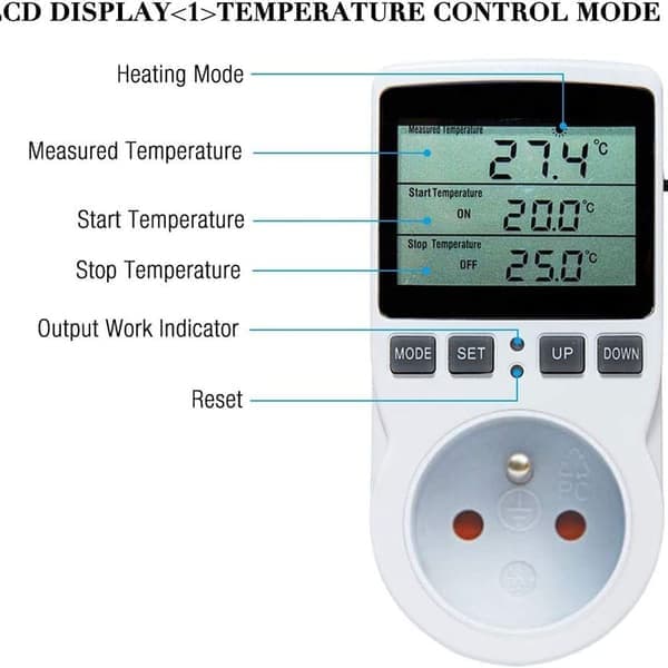 Digital temperaturregulator opvarmning køling termostatstik LCD temperaturregulator