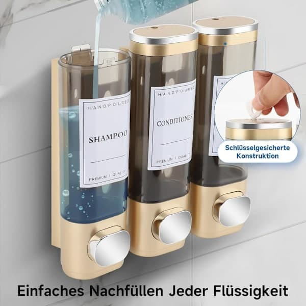 Väggmonterad tvåldispenser - 3-facks duschdispenser 300ml x3 för schampo och tvål silver Silver Silver