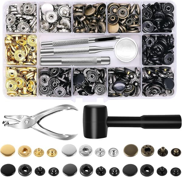 120-dele læderknapsæt med hammer, 12,5 mm metalknapper til tøj og tasker
