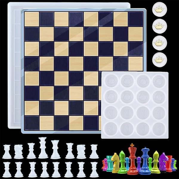 18 stk/sett Sjakkbrett Silikonform 3D Sjakk Krystall Epoxyform