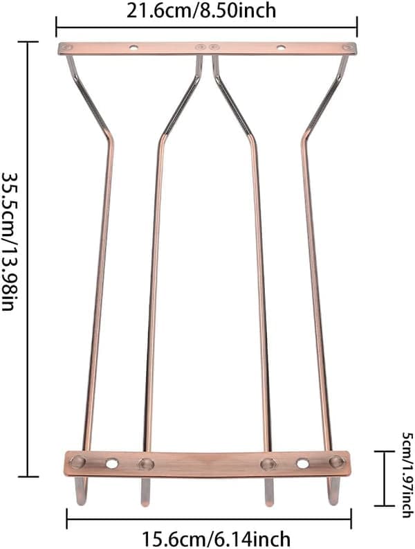 35,5 cm bronsefarget vinglassholder under skap, vinstativ, oppbevaringsstativ for vinglass, 2 rader