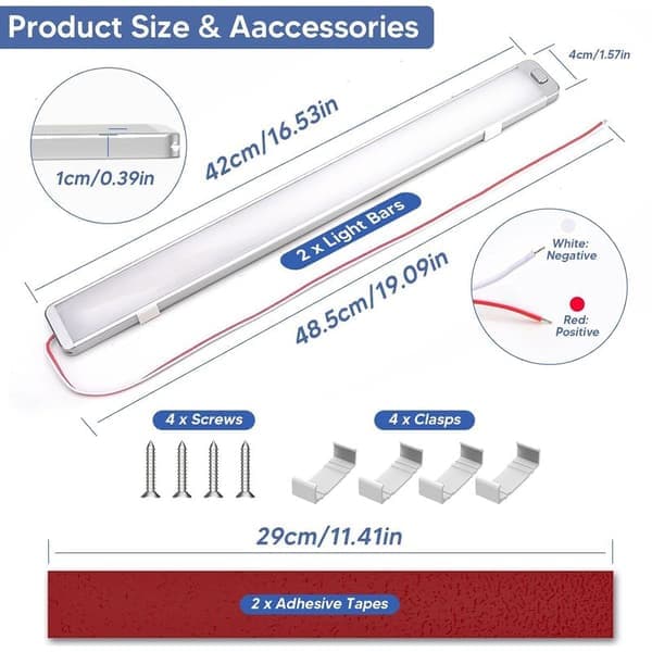 228 LED 12V-belysning, 2 st 10W LED-interiörljusramp, 2000LM LED-ljusramp med på/av-knapp, 6000K 12V interiörbelysning för husbil,