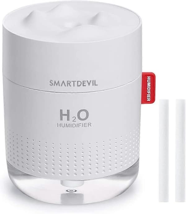 Små luftfugtere, hviskestille drift, natlysfunktion, to spraytilstande, automatisk slukning (hvid)