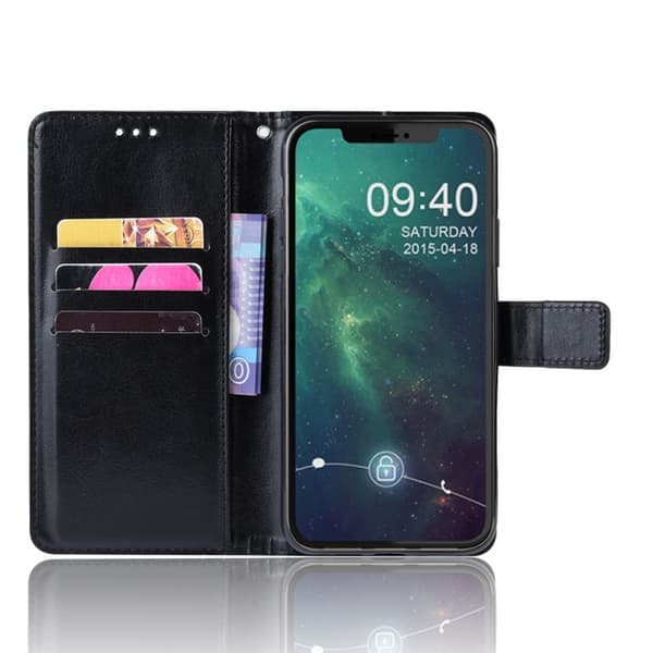 iPhone 13 Pro -lompakkokotelo, musta nahkakotelo, musta