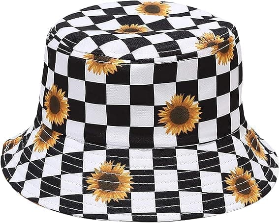 Fiskarhatt Sommar Resa Strand Solhatt Fiskehattar Utomhusmössa för Kvinnor Män Rutigt Solrosmönster Checkered Sunflower Pattern