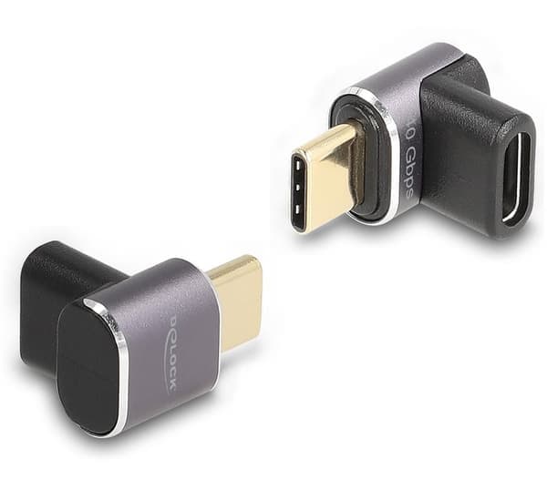 Delock USB-C vinklet adapter han til hun, 40 Gbps, 240W PD, 8K @ 60Hz - Grå