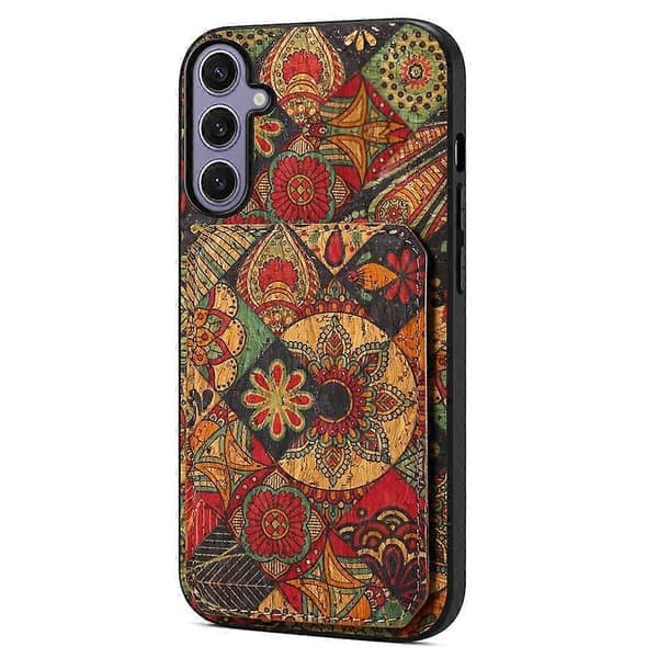 Etui til Samsung Galaxy S25+ med kortholder, stativ, blomstermønstret læder telefoncover - Efterår