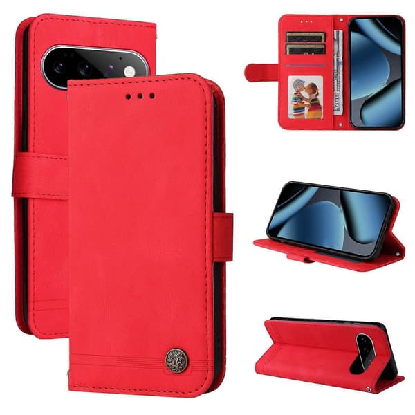 För Google Pixel 11 Pro / Google Pixel 11 Läderplånboksfodral Skin Touch Telefonfodral Stativ med Rem - Röd