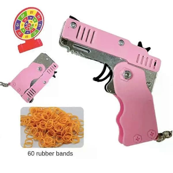 1 set gummibandsgevär barn julleksak nyckelring mini metall vikbar skjutpistol gummibandsleksak presenter med 60 elastiska stil E Style E