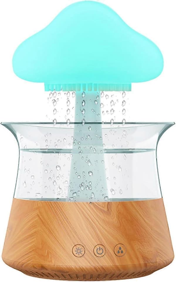 Skyregn luftfukter, fargerik regndråpe aroma diffuser luftfuktere med 7 fargeskiftende lys skrivebordsfontene vanndråpelyd (tre)