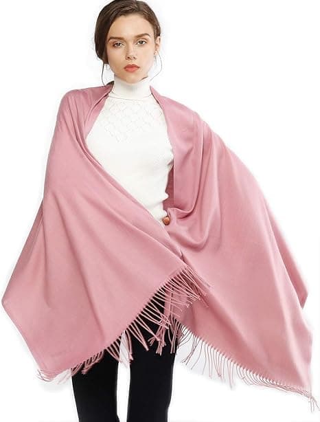 Dame skjerf Pashmina sjal og omslag for bryllupsskjerf for kvinner vinter (rosa)