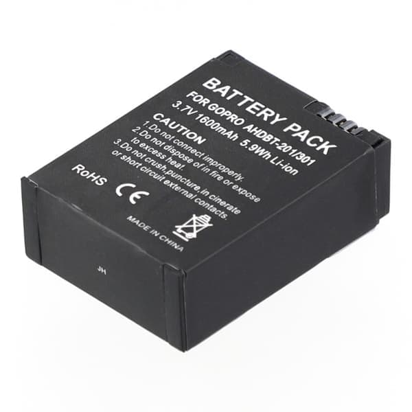 Batteri til GoPro Hero 3 kamera 3.7V 1600mAh AHDBT-201/301 erstatningsbatteri sort