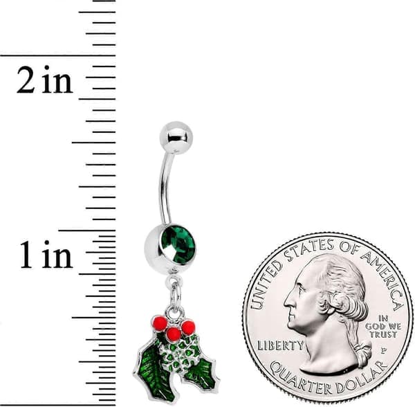 14G 12mm 316L Stål Navlepiercing Grøn Vinter Sne Jul Mistelten Navlepiercing 1/2