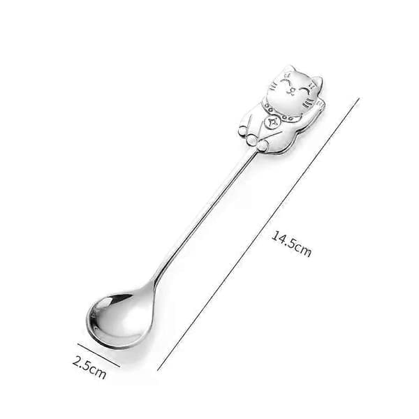 Kaffeeske i rustfrit stål Sød Lucky Cat Form Teske Dessert Snack Scoop Is Mini Skeer Ægte Farve True Color