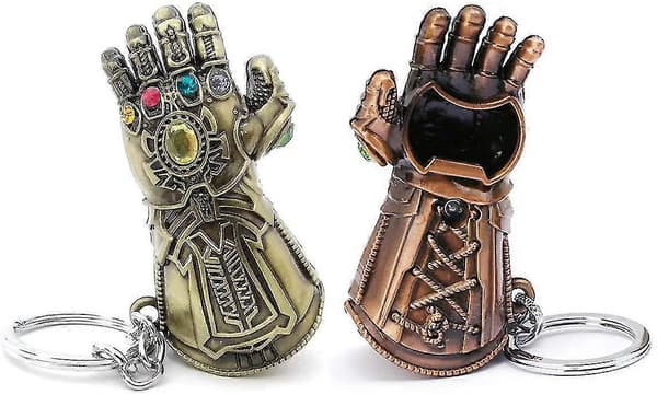 1 X Thanos-hanske flaskeåpner nøkkelring (bronse)