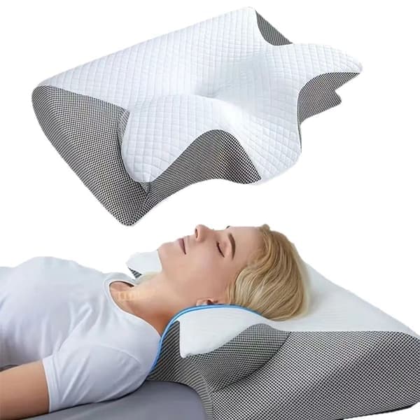 Viskoelastisk nackkudde, ergonomisk 2-i-1 ortopedisk kudde för nacksmärta, konturerad stödkudde, 1 st grå grey