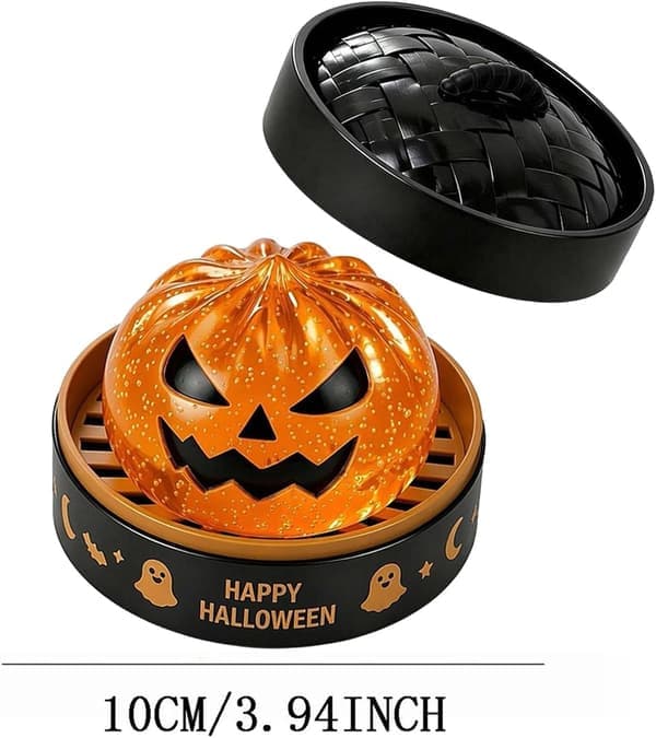 Blinkende langsomt stigende dumpling-legetøj, spøgelses-langsomt stigende legetøj, Halloween-legetøj, stressbold med dampkurv, orange