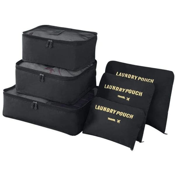 Packpåse Resväska Organizer Set om 6 för Ryggsäck och Resväska, 3 Packpåsar och 3 Förvaringsväskor, Reseplaggpåsar (Svart)
