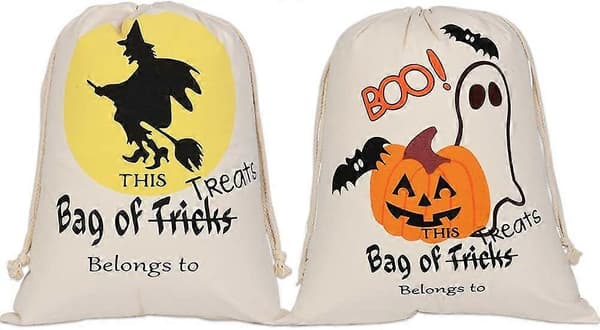2-pack Halloween Trick or Treat-väskor Återanvändbar Halloween Canvas Presentpåse Godispåse