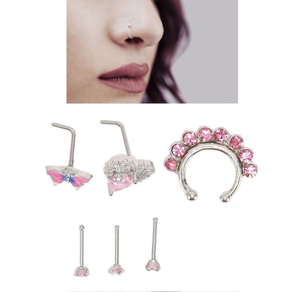 6 stk. næsepiercingsmykker i rustfrit stål, allergivenlige, glitrende, genanvendelige, trendy næseringe og -studs (YMMR)