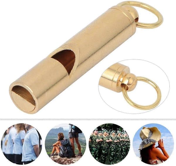2-pakning Premium Håndlaget Vintage Solid Messing Mini Nødoverlevelsesfløyte Dommer Nøkkelringfløyte