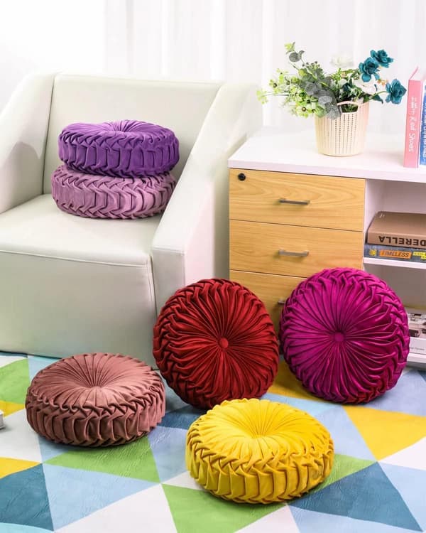 Runde fløyelsputer Sofa Små håndlagde dekorative puter