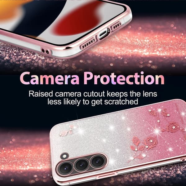 Samsung Galaxy S23 5G Cover med gradientglitrende blomster, alt-i-én pink Rosa