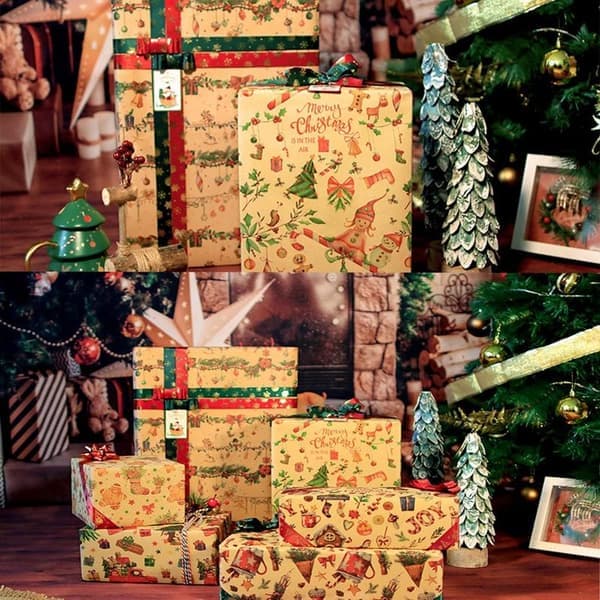 Julklappspapper, 12 ark julklappspapper, kraftpapper julklappsinslagning, återvunnet kraftpapper 70x50CM, till jul