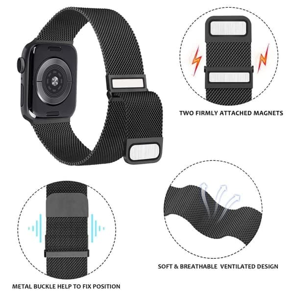 Apple Watch Series 41mm - 40mm - 38mm Universal Urrem i Rustfrit Stål - Sort Sort