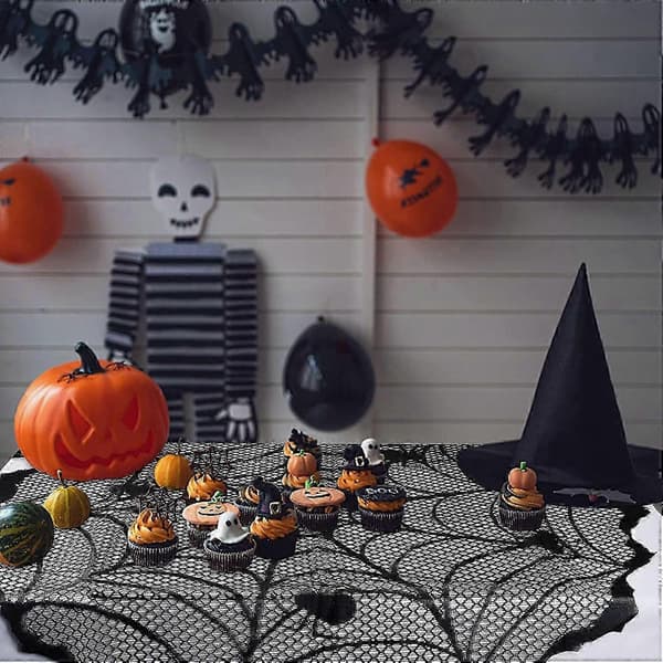 Halloween Spindelvæv Sort Rund Dug til Borddekoration og Dørgang, Halloween Gums Duge